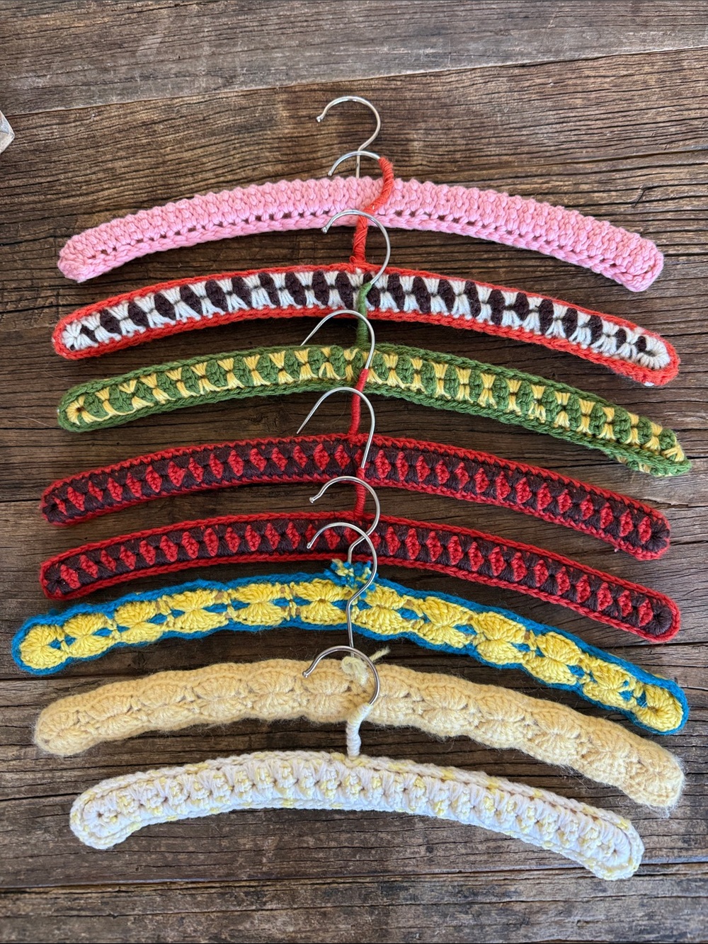 Vintage Handmade Crochet wooden hangers Hangers  set of 8
